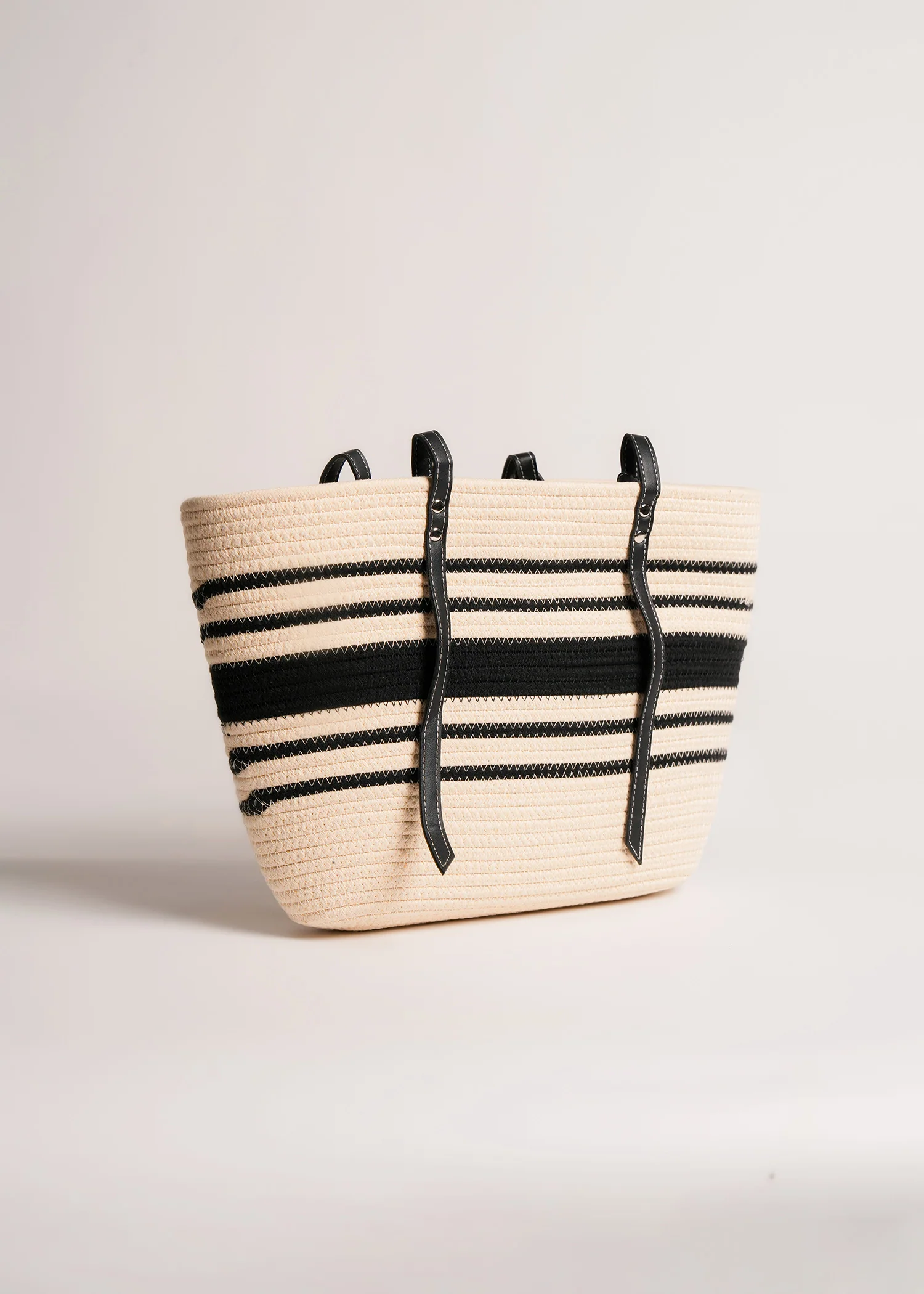 Striped Woven TOTE with Contrasting Straps- 2406-KOA-B-W25 - Image 2