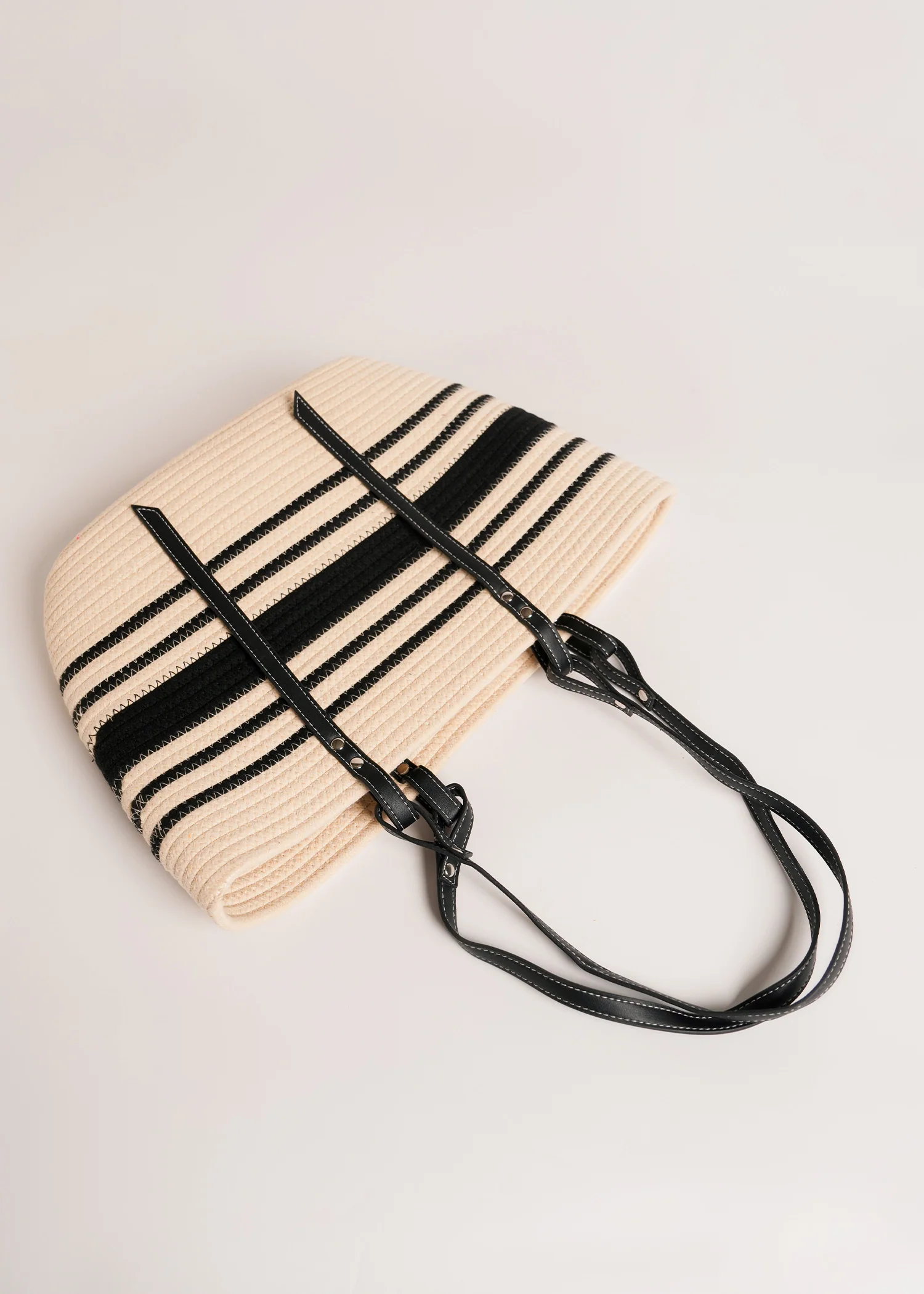 Striped Woven TOTE with Contrasting Straps- 2406-KOA-B-W25 - Image 3