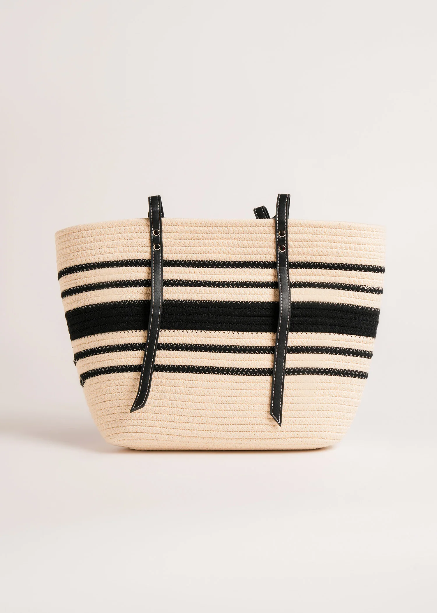 Striped Woven TOTE with Contrasting Straps- 2406-KOA-B-W25 - Image 4