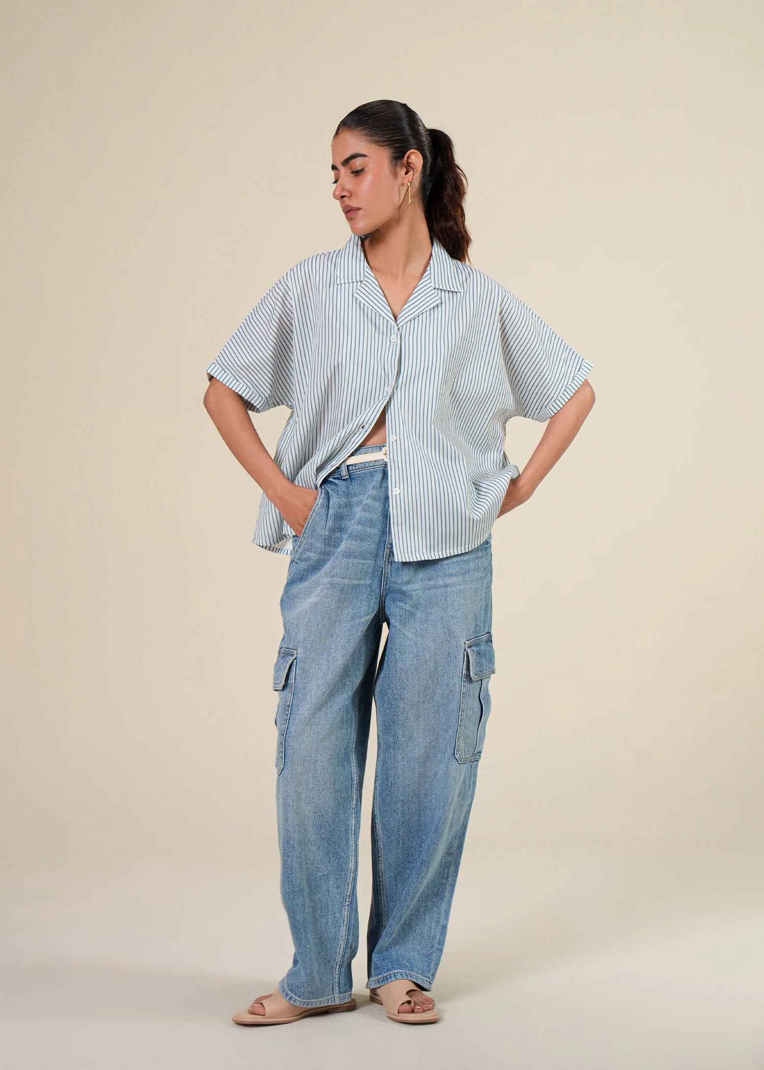 Notch Collar Dropped Shoulder Shirt- WS25-246 - Image 3