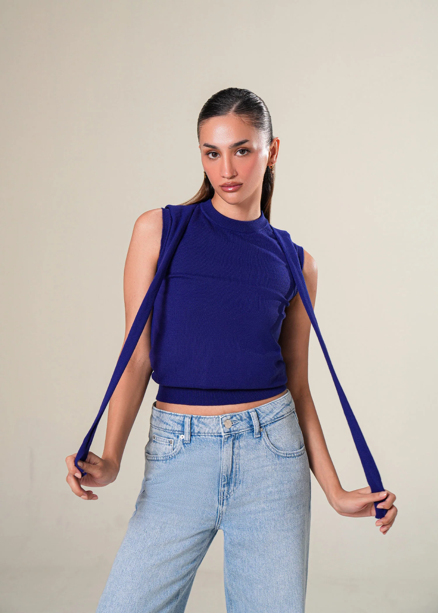 Sleeveless Tie-Neck Knit top- WS25-249 - Image 3