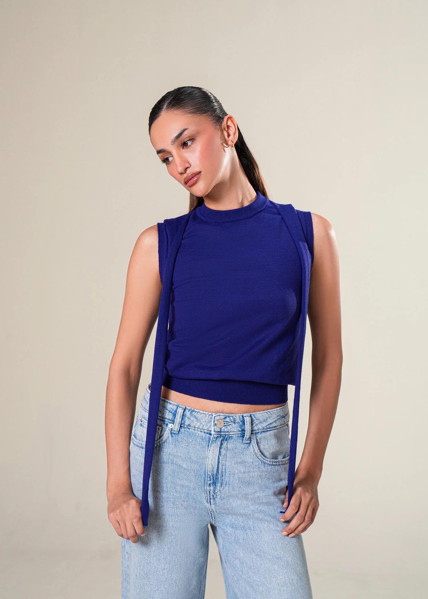Sleeveless Tie-Neck Knit top- WS25-249 - Image 4