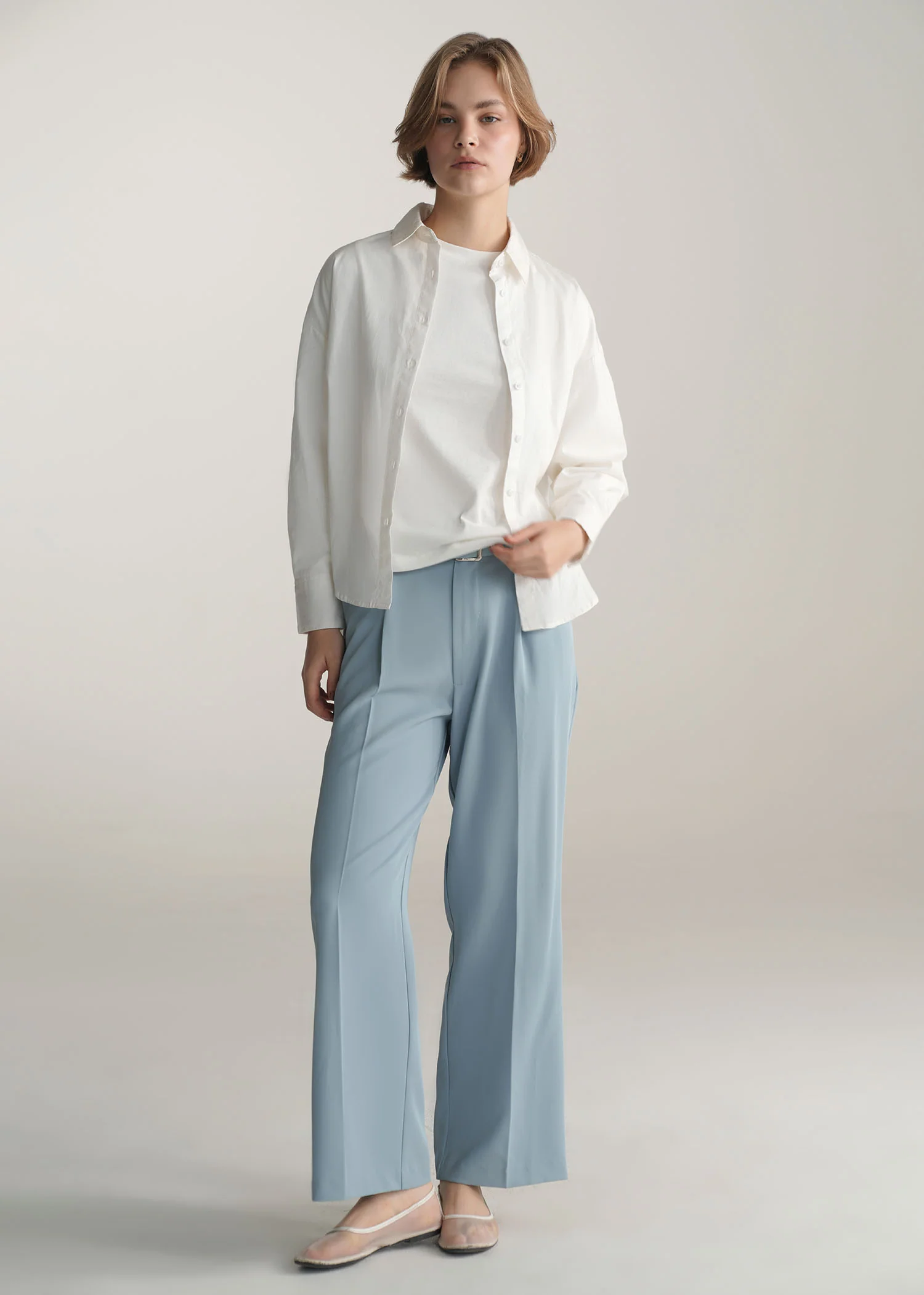 Straight Leg Tailored Pants with Belt- WS25-269 - Image 5