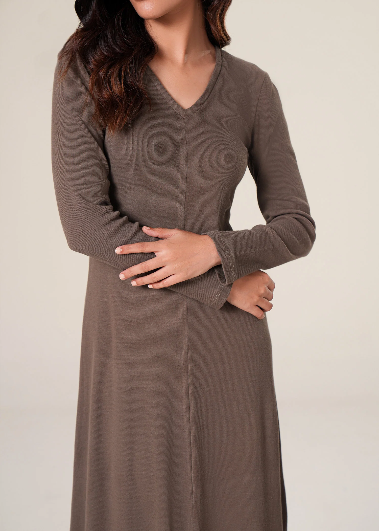 V-Neck Ribbed Flared Dress- WS25-281 - Image 3