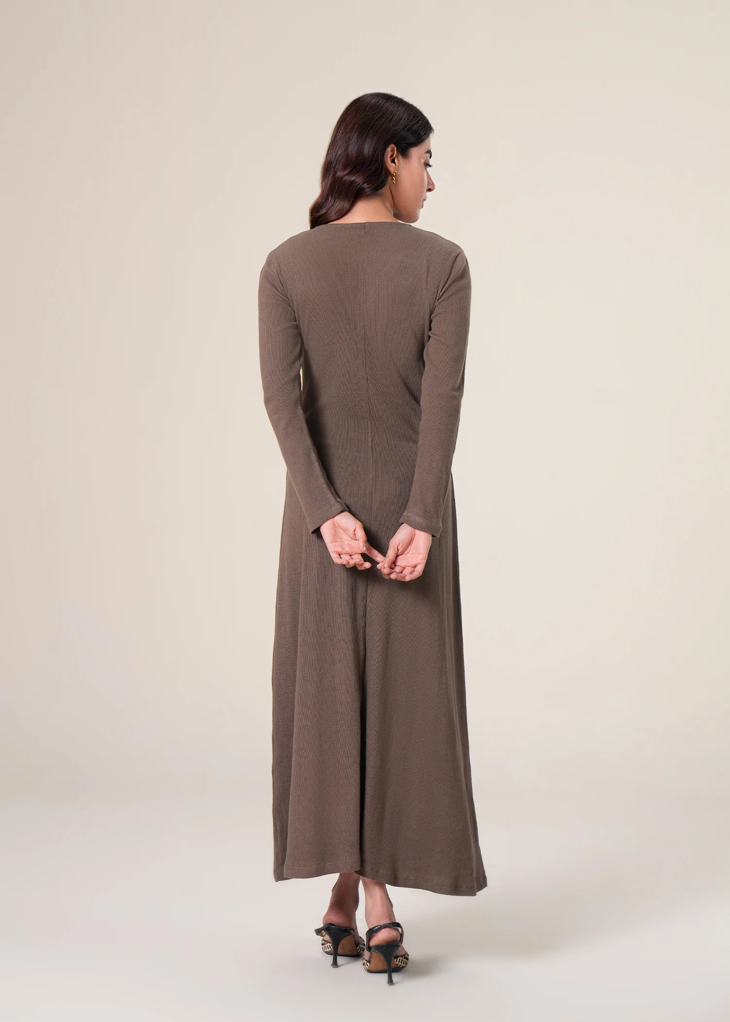 V-Neck Ribbed Flared Dress- WS25-281 - Image 4