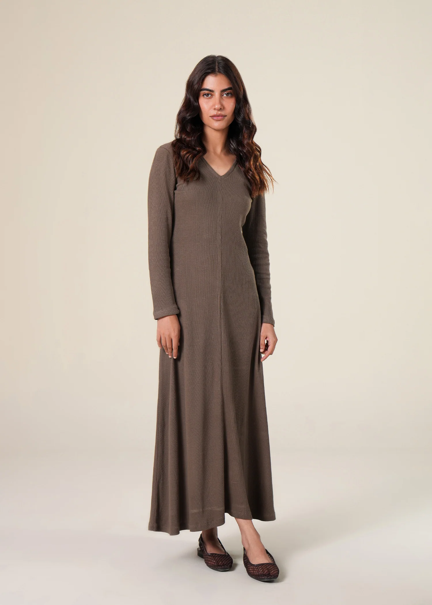 V-Neck Ribbed Flared Dress- WS25-281 - Image 5