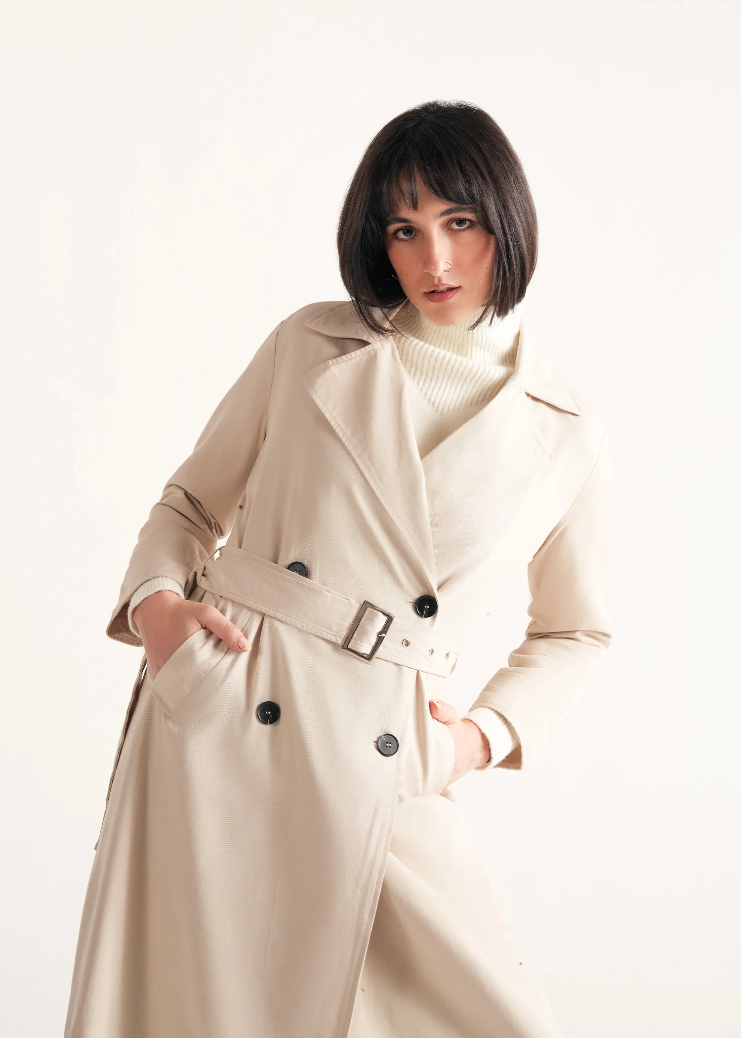 Long Double Breasted Trench Coat- WS25-284 - Image 3