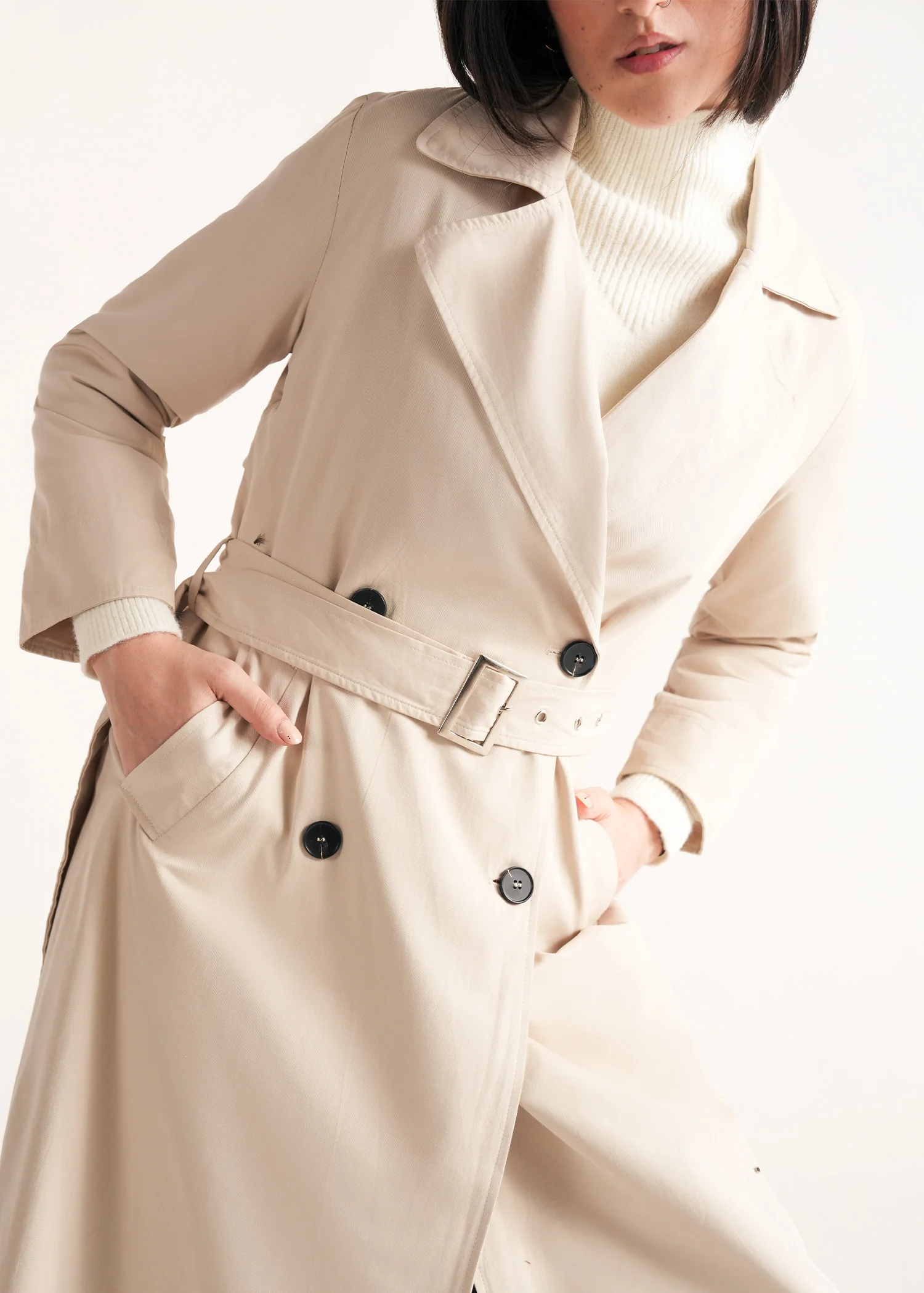 Long Double Breasted Trench Coat- WS25-284 - Image 5