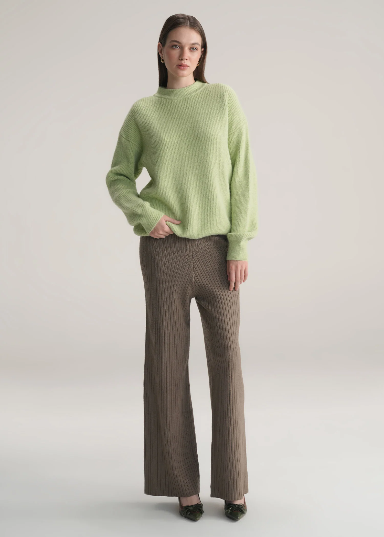 Ribbed Wide Leg Trouser- WS25-401 - Image 4