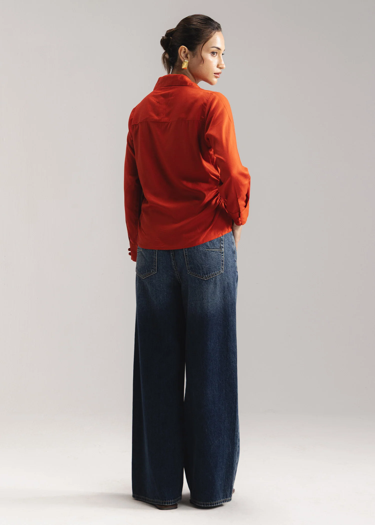 Button Down Shirt with Gathers at Waist- WS26-84 - Image 2